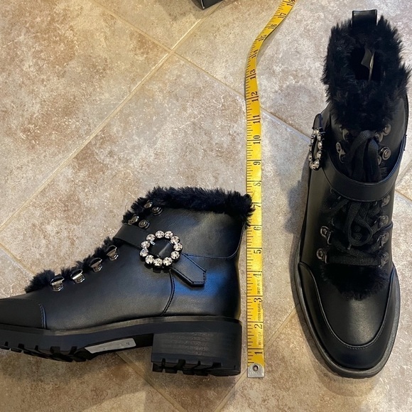 🆕 Nanette Lepore Imane faux fur leather lace up ankle boots rhinestone b… - Picture 4 of 10